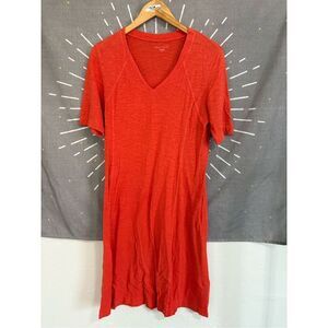 Eileen Fisher Orange Hemp Organic Cotton Blend Short Sleeve V-Neck Dress